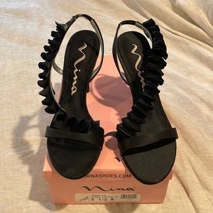 Nina black satin sling back high heel sandal